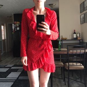 Red Flawy Summer Dress with tiny stars